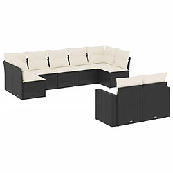 vidaXL Salon de jardin 9 pcs avec coussins noir résine tressée