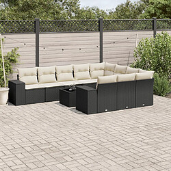 vidaXL Salon de jardin 11 pcs avec coussins noir résine tressée 