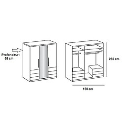 Inside 75 Armoire rangement LISEA 3 portes 6 tiroirs verre blanc 150 x 236 cm HT