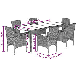 vidaXL Ensemble à manger de jardin et coussins 7pcs marron rotin verre pas cher