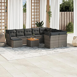 vidaXL Salon de jardin 11 pcs avec coussins gris résine tressée 