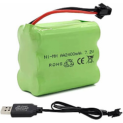 Batterie NiMH 7.2V 2400mAh pour modèles RC | Rechargeable par USB | Compatible avec les voitures RC, les réservoirs RC 