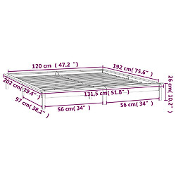 vidaXL Cadre de lit LED marron miel 120x190cm petit double bois massif pas cher