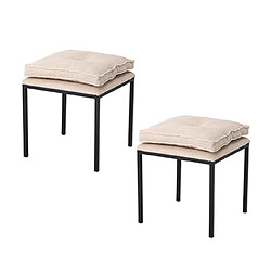 Mes Lot de 2 tabourets 43x43x42 cm en tissu blanc et métal 