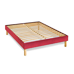 Mes Sommier en Kit 14 lattes nues, coutil tissu coton 140x190cm, coloris rouge