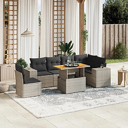 vidaXL Salon de jardin avec coussins 7 pcs gris résine tressée 