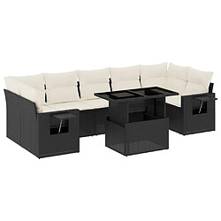 vidaXL Salon de jardin 8 pcs avec coussins noir résine tressée