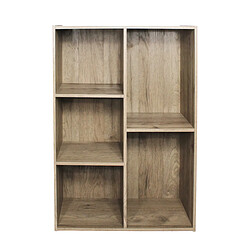 Iris Ohyama Étagère de rangement 5 casiers en bois MDF - Basic Wood Shelf CX-23C - chêne brun cendré, L60 x P29 x H87.9 cm 531566