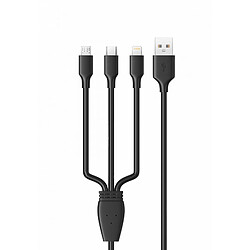 Konrow KC3IN1PB - Câble USB 3 en 1 - Type C, Micro USB & Lightning vers Type A - 1m - Blanc (Blister)