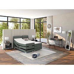 Vente-Unique Ensemble complet boxspring tête de lit + sommiers relaxation électrique + matelas + surmatelas - 2 x 90 x 200 cm - Tissu - Gris clair - CASTEL de PALACIO pas cher