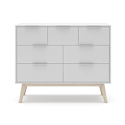 Pegane Commode, meuble de rangement en pin et MDF avec 7 tiroirs coloris blanc - Longueur 120 x Profondeur 40 x Hauteur 83 cm