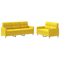 vidaXL Ensemble de canapés 2 pcs avec coussins Jaune clair Tissu