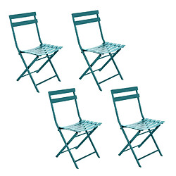 Hesperide Lot de 4 chaises de jardin pliables en métal Greensboro - Bleu canard