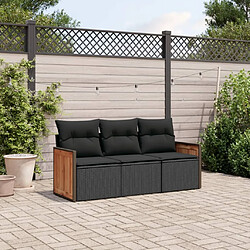 vidaXL Salon de jardin 3 pcs avec coussins noir résine tressée