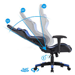 Decoshop26 Fauteuil chaise de bureau sur roulettes gamer pivotante en synthétique noir bleu 04_0001854