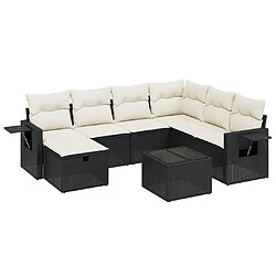 vidaXL Salon de jardin 8 pcs avec coussins noir résine tressée