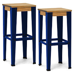 Ds Meubles Tabourets LUNDS 32x32x75 AZ-EV – Lot x 2 Tabourets de bar LUNDS – style industriel 32x32x75 Bleu-Vieilli – Lot de 2