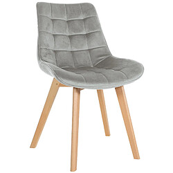 Decoshop26 Chaise de salle à manger x1 design scandinave coutures carrées en velours gris pieds en bois clair 10_0002188