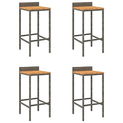 vidaXL Tabourets de bar lot de 4 gris résine tressée et bois d'acacia