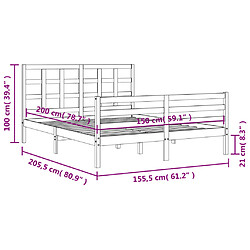 vidaXL Cadre de lit avec tête de lit king size bois massif pas cher