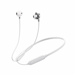 Écouteurs 5.0 Sans Fil Compatibles Bluetooth Suspendus Cou Basse Stéréo Intra-Auriculaire Sport Casque Antibruit Blanc