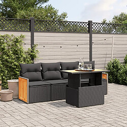 Maison Chic Ensemble de 5 Tables et chaises d'extérieur avec coussins,Salon de jardin noir résine tressée -GKD569573