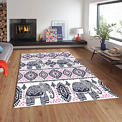 HOMEMANIA Tapis Imprimé Elephant Life - Géométrique - Décoration de Maison - Antidérapant - Pour Salon, séjour, chambre à coucher - Multicolore en Polyester, Coton, 100 x 150 cm