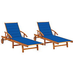 vidaXL Chaises longues 2 pcs avec coussins Bois d'acacia solide