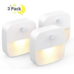 NC [Pack de 3]Lumi Veilleuse- SIKSOG- Lampe Murale autocollante avec LED de Couleur Chaude,détecteur de Mouvement,capteur de lumière