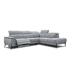 Courtois Laville Canapé d'angle droit Avena 5 places relax électrique tissu gris clair 