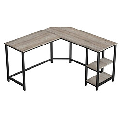 Helloshop26 Bureau d’angle table informatique en forme de L table d’étude avec étagère de rangement pour bureau à domicile gain de place montage facile style industriel 138 cm grège et noir 12_0001335 