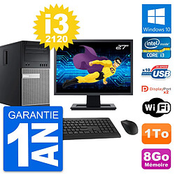 PC Tour Dell 9010 Ecran 27" Intel i3-2120 RAM 8Go Disque Dur 1To Windows 10 Wifi - Occasion