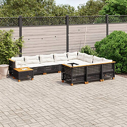 vidaXL Salon de jardin 11 pcs avec coussins noir résine tressée 