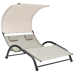 vidaXL Chaise longue double avec auvent textilène crème