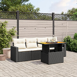 vidaXL Salon de jardin 5 pcs avec coussins noir résine tressée 