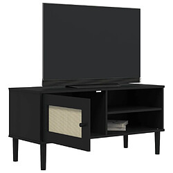 Acheter Maison Chic Meuble TV scandinave - Banc TV pour salon SENJA aspect rotin noir 106x40x49cm bois massif pin -MN53057