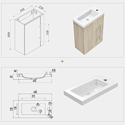 Meuble lave-mains moderne avec lavabo 45cm / Bois clair pas cher