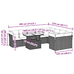 vidaXL Salon de jardin avec coussins 10 pcs gris résine tressée pas cher