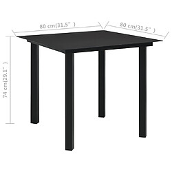 Avis vidaXL Table à dîner de jardin Noir 80x80x74 cm Acier et verre