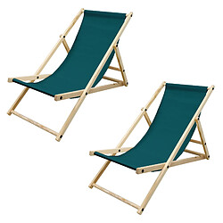 Ecd Germany 2x Chaise longue jardin pliante bain de soleil plage chilienne vert foncé 120 kg