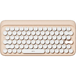 Clavier mécanique sans fil, clavier rechargeable USB sans fil/filaire 79 touches commutateurs bleus avec rétroéclairage LED blanc, clavier rétro rond pour Windows/Android/Mac/iOS, thé au lait