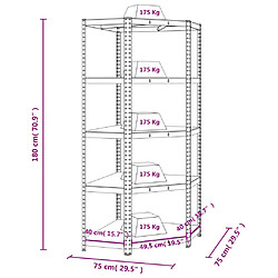 vidaXL Étagère d'angle à 5 niveaux Anthracite Acier bois d'ingénierie pas cher