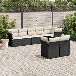 vidaXL Salon de jardin 8 pcs avec coussins noir résine tressée 