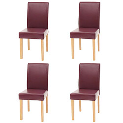 Mendler Lot de 4 chaises de séjour Littau ~ simili-cuir, rouge, pieds clairs