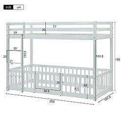 Sweiko Lit cabane 90x200 cm Lit superposé avec escalier à angle droit lit avec barrières et petites portes lit d'enfant Blanc