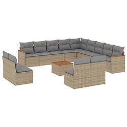 vidaXL Salon de jardin et coussins 14 pcs mélange beige résine tressée