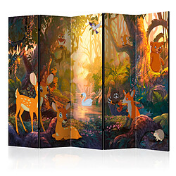 Decoshop26 Paravent 5 volets panneaux cloison séparateur de pièce toile intissé pliable recto verso Animaux de la forêt enfant 225x172 cm 11_0010407