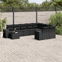 Maison Chic Salon de jardin 10 pcs avec coussins | Ensemble de Table et chaises | Mobilier d'Extérieur noir résine tressée -GKD57267