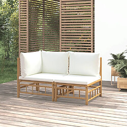 vidaXL Salon de jardin 2 pcs avec coussins blanc crème bambou 