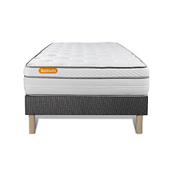 Septnuits Ensemble Memo Luxe 90 x 200 cm Matelas + sommier gris 90x200 Memo Luxe Ressorts ensachés + mémoire de forme 5 zones de confort MAXI épaisseur